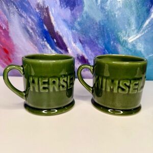 Pair Herself Himself Mugs Irish Green Vintage Ceramic Coffee Tea Couple Wedding